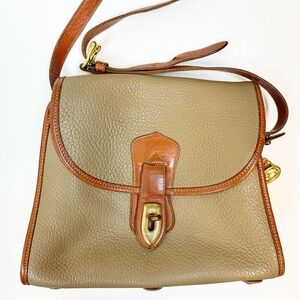 Vintage 90s Dooney & Bourke Pebbled Leather Shoulder Bag Tan Brown Turn Lock
